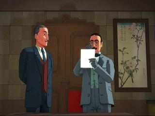 Hier zie je het hulpje Arthur Gassings (links) en de detective Hercule Poirot (rechts).