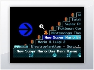 Je favoriete nummers zijn te vinden op de MP3-speler, denk bijvoorbeeld aan de <a href = https://www.mariods.nl/nintendo-ds-spel-info.php?Nintendo=New_Super_Mario_Bros target = _blank>New Super Mario Bros</a>. theme!